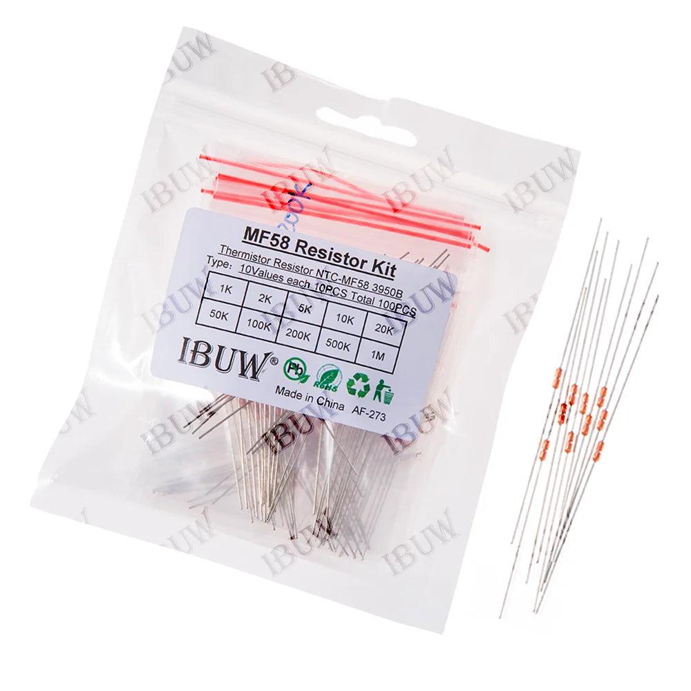 100PCS 10Values MF58 NTC Thermistor Kit 1K-1M 3950B Circuit Thermal Control kit &  for Temperature Sensing