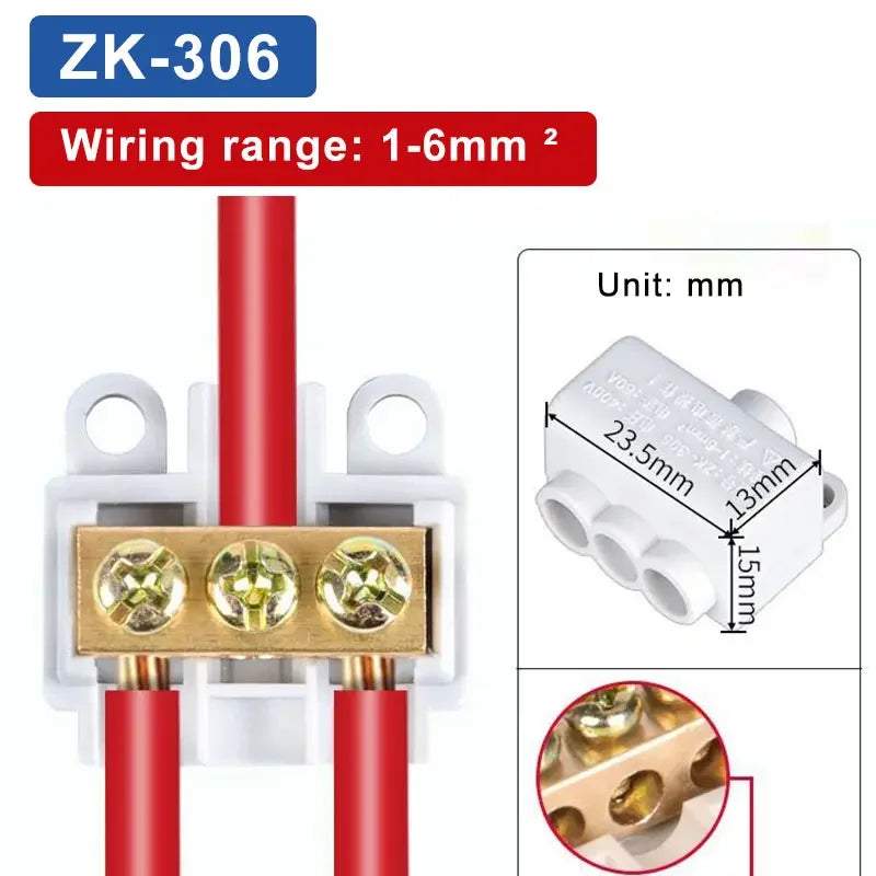 T‑Type Wire Connector ZK Terminal Splitter I-type Brass Clamp Electrical Wire Junction Box for Household Lighting Socket Wiring