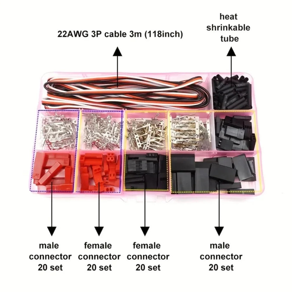 140/400pcs Connector Female Male 2/3 Pin Kit for JR JST SYP Futaba Male Female Jumper Cable Plug for RC Robot Airplane Car Servo