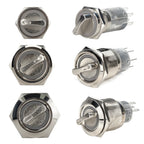 16MM 19MM 22MM Self-return Self-locking Waterproof DPDT Illuminated Metal Selector Knob Rotary Switch 2 3 Position LED Lamp Red