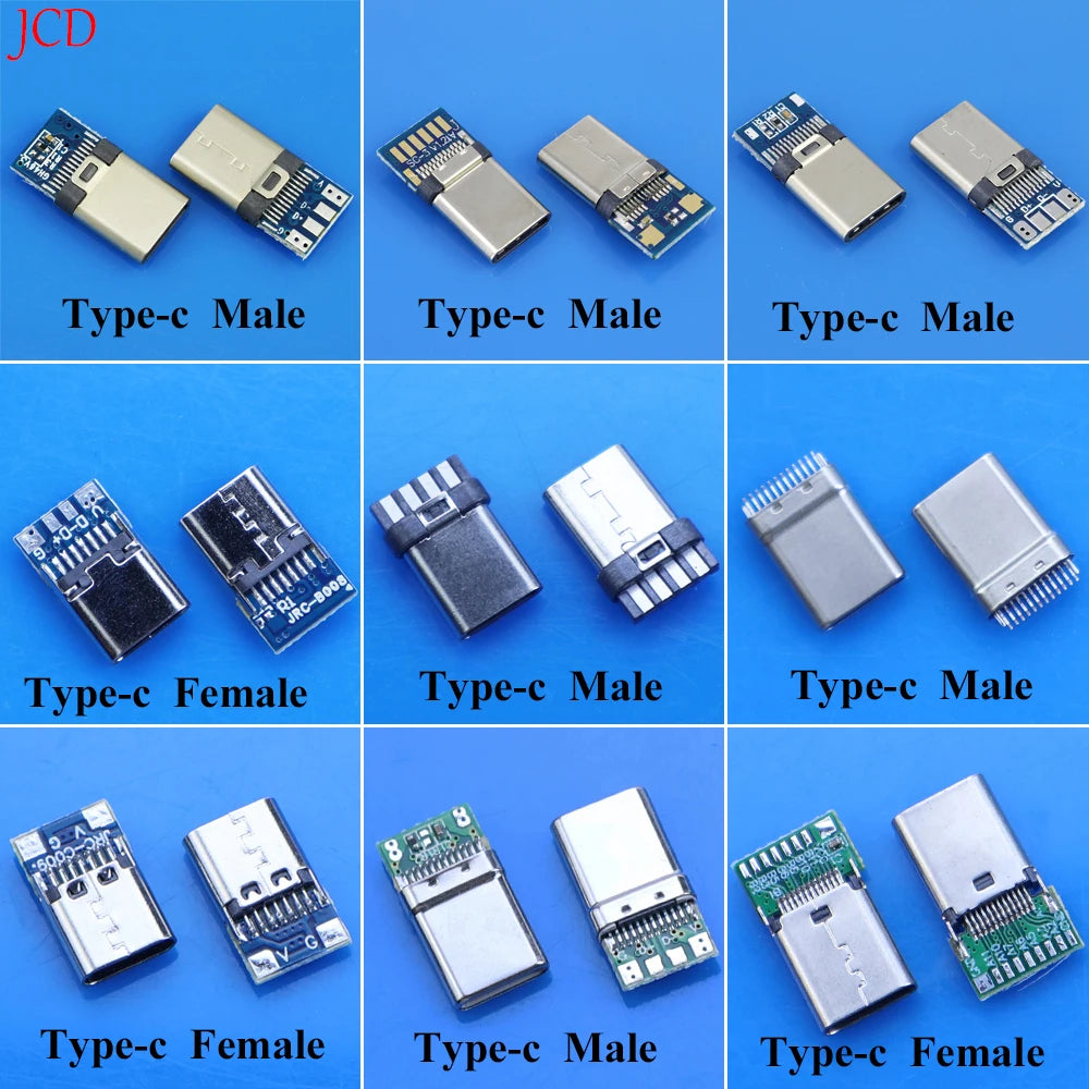 USB 3.1 Type C Connector 24 /8Pins Male/Female Socket Receptacle Adapter to Solder Wire & Cable 24 Pins Support PCB Board