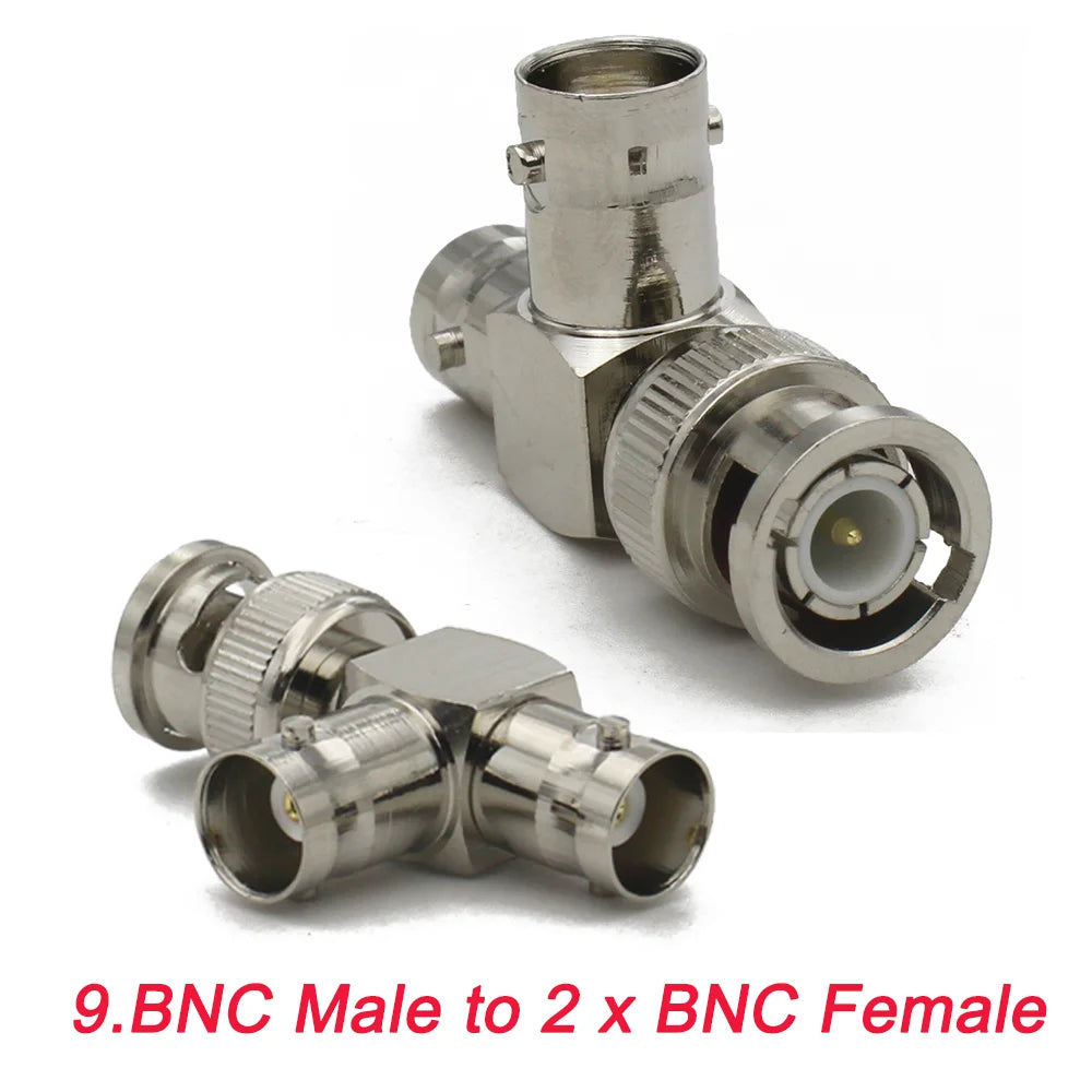 1pc/lot BNC Q9 Adapter BNC Male To BNC Double Male Female 90 Degree Straight Tee Shape RF Coaxial Connector 3way 4way Splitter