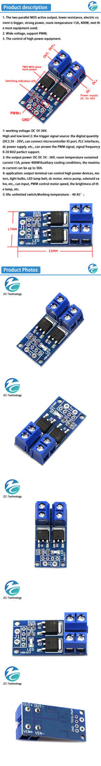 15A 400W MOS FET Trigger Switch Drive Module PWM Regulator Control Panel for arduino DC 5V 12V 36V