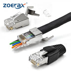 ZoeRax RJ45 Cat8 Cat7 Cat6A Pass Through Shielded Connector Modular Network 3-Prong 50μ Gold-Plated Plug with Strain Relief Boot