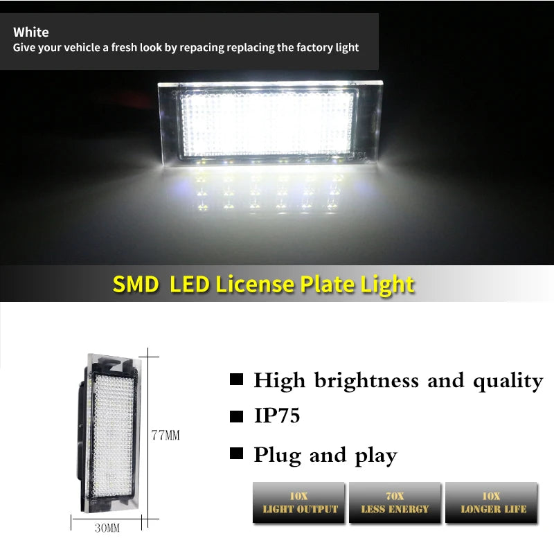 2PCS Xenon White CAN-bus LED License Plate Lights For 2016-18 W453 Smart Fortwo