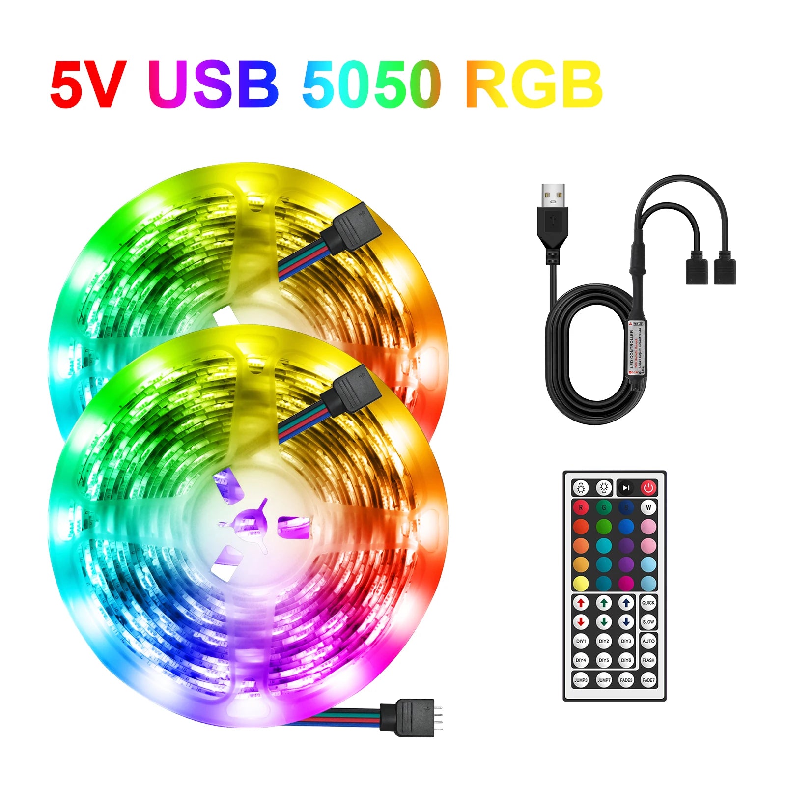 Smart 2IN1 USB LED Strip Lights RGB 5050 Remote Control Kit Flexible Ribbon LED Diode Tape Self-adhesive for TV Backlight