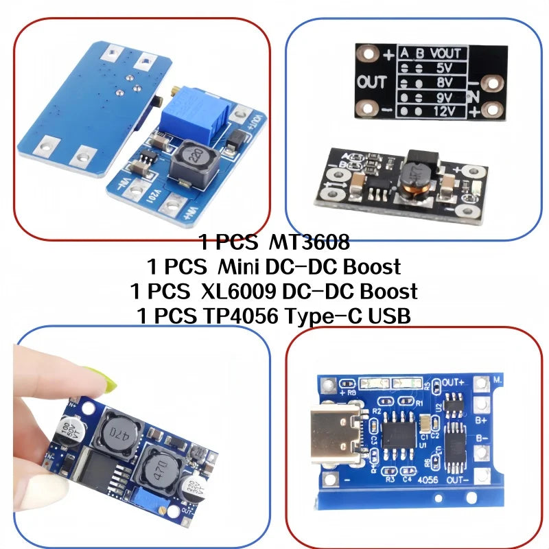 MT3608 Boost, Mini 5V-12V Boost, XL6009 Boost Buck, TP4056 Type-C Charger, Power Management Kit, Individual Purchase