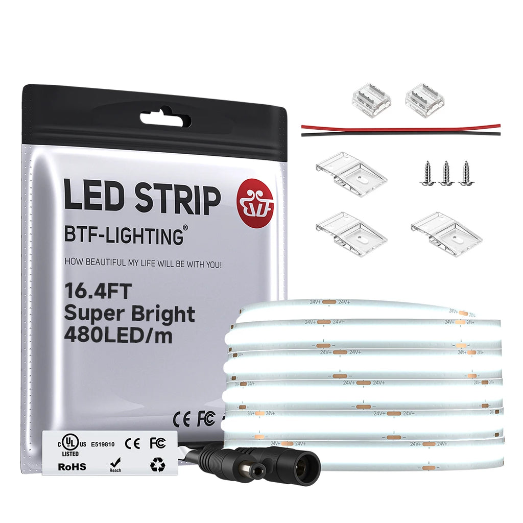 Super Bright 480 LEDs FCOB LED Strip Ultral Bright Efficient COB Light 2700K 6000K Dimmable Linear Flexible RA90 UL CE DC24V