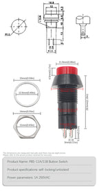 PBS-11A 12mm self-locking Plastic Push Button Switch Latching Switchs 1A 250V AC 2PIN PBS-11B