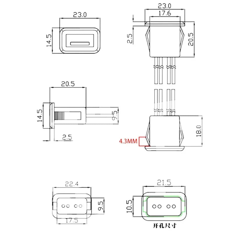 1pcs USB Type C Waterproof Connector Type-C With card buckle Female 3A High Current Fast Charging Jack Port USB-C Charger Plug