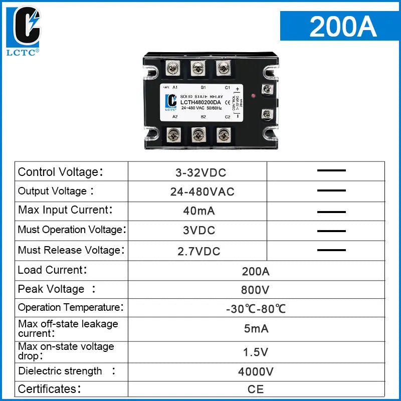 LCTC Three-phase Solid State Relay SSR 3 Phase 10A 25A 40A 60A 80A 100A 120A 150A 200A AC Control AC DC Control AC 25DA 380VAC