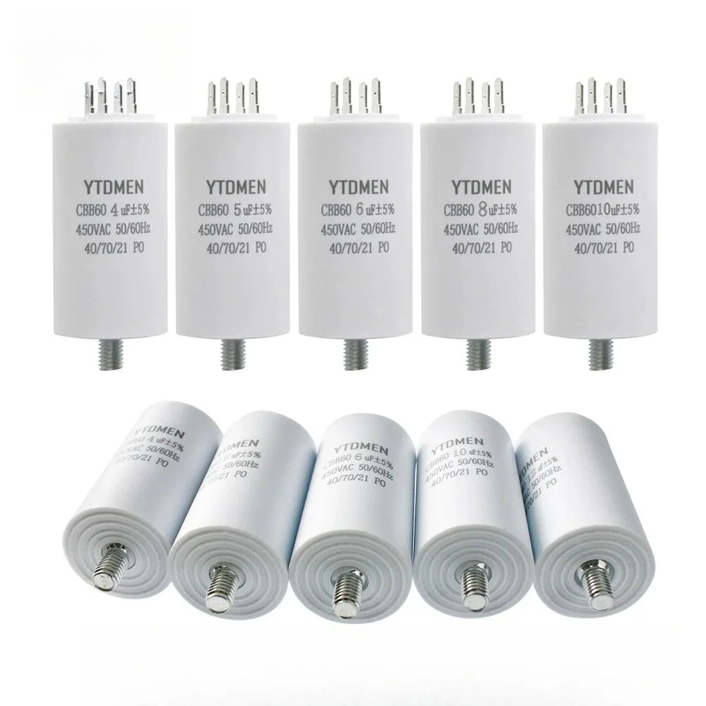 1Pcs CBB60 Starting Capacitor 450V AC 14uF 15uF 16uF 18uF 20uF 25uF Double Insert Screw for Air Compressor Water Pump