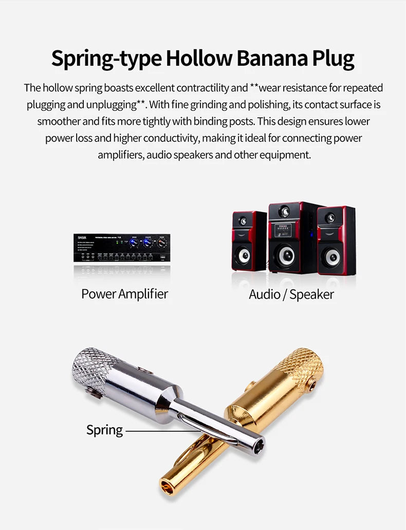 YYTCG- Connector Corrosion resistant banana plugs, audio, video, amplifiers, speakers, cable jacks, 4Pcs