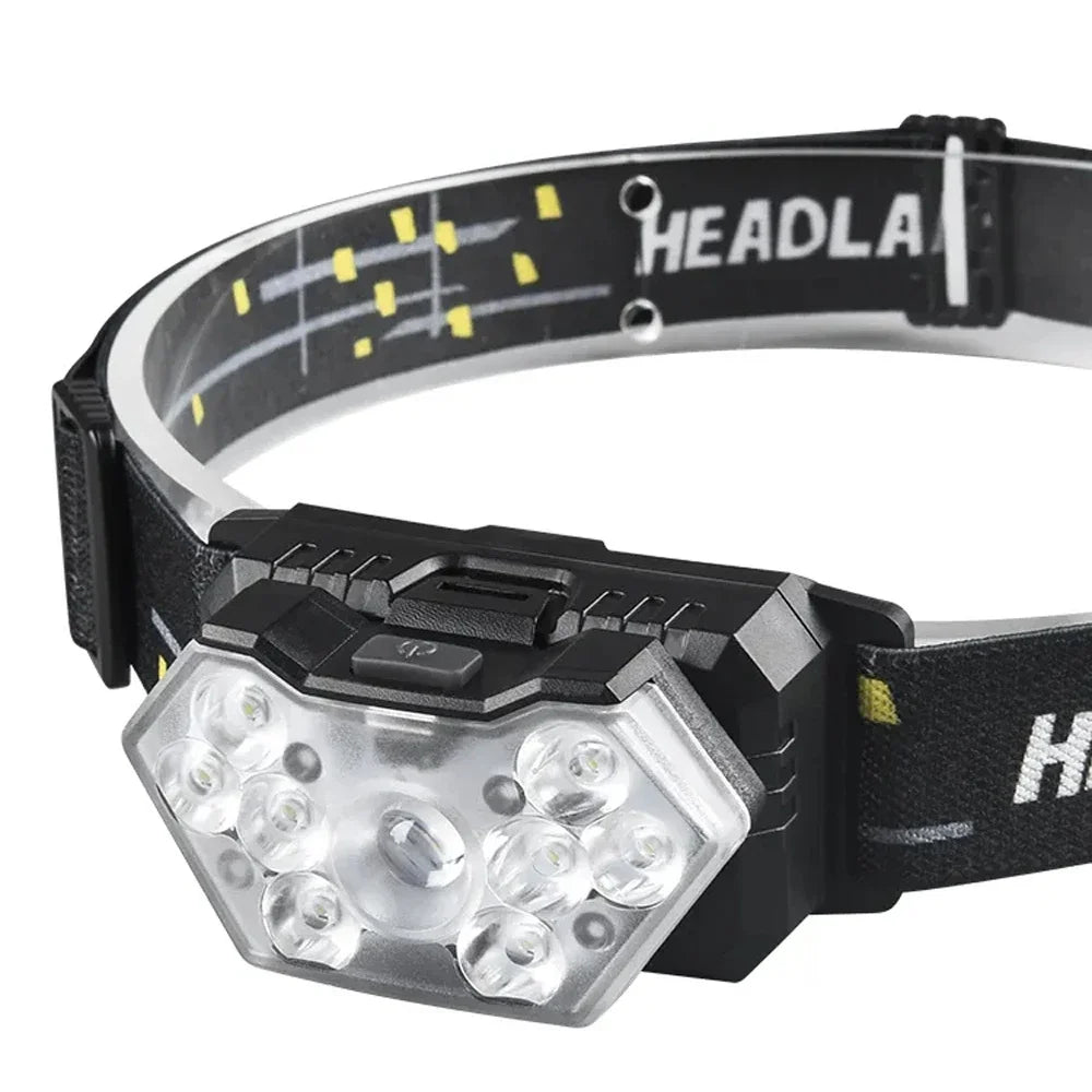 9 Led Strong Light Headlamp USB Rechageable Motion Sensor Headlight Portable Fishing Camping Outdoor Head Lamp 1200mah