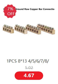 Blue White Green Bridge Design Zero Line 4-12 Pole Screw Brass Copper Grounding Strip Terminal Block Connector Earth And Neutral
