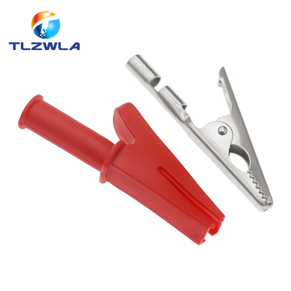 5PCS Pure Copper Insulated Test Alligator Clip 10MM Opening With 4MM Jack Safety Crocodile Clamps For Banana Plug Or Welding