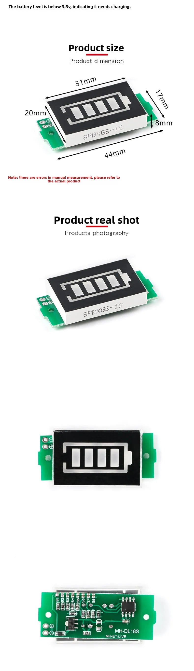 1S/2S/3S/4S/6S/7S/8S Lithium Battery Power Meter Display Module, 3‑String LED Lithium Battery Pack Indicator Light Boar