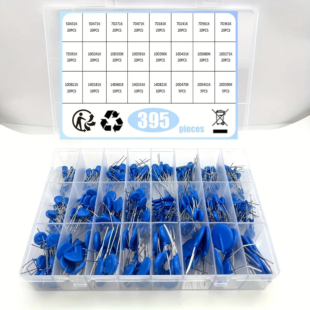 395Pcs/Lot 24Values 5D431K~20D390K Commonly Resistors 10D Set Varistor Resistor Pack Assorted Kit BOX