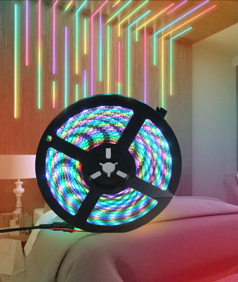 WS2812B RGBIC LED Strip Light 5V DC 5050 300LED SMD Digital LED Tape Ribbon Lamp Black PCB Waterproof Addressable RGB IC Stripe