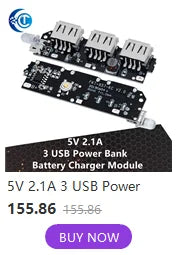 LiPo Battery Charging Protection Module, 5V 2.4A USB Type-C Boost Converter Power Supply Board