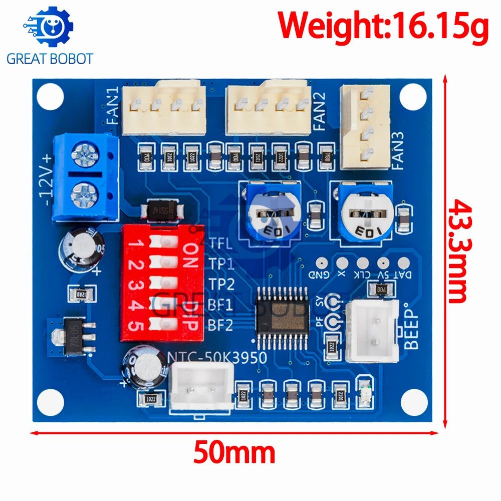 DC 12V 5A PWM PC CPU Fan Temperature Control Speed Controller Module Buzzer High-Temp Alarm NTC B 3950 Thermistor 50K