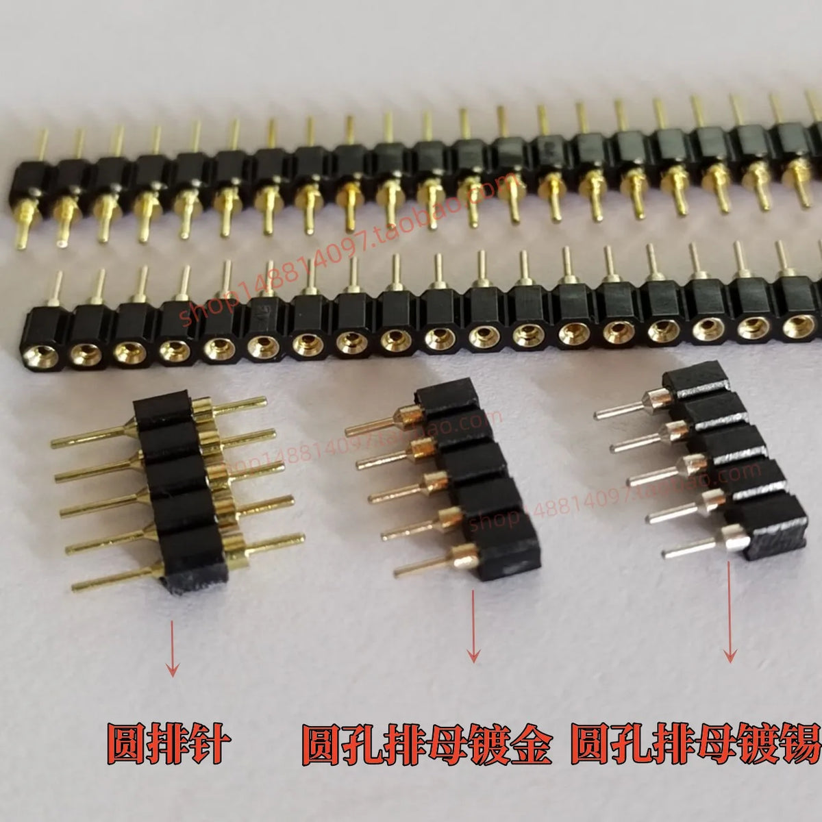 Spacing 2.54mm Round Hole Pin Header Double-Headed Pin Round Pin Header Gold-Plated Round Hole Header 1x2P 3P 4P 5P 6P 7P 1X40P