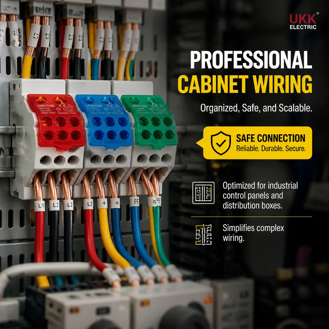 UKK 80A-500A High Current DIN Rail Power Distribution Block One Input Multiple Output Electrical Terminal Connector ```
