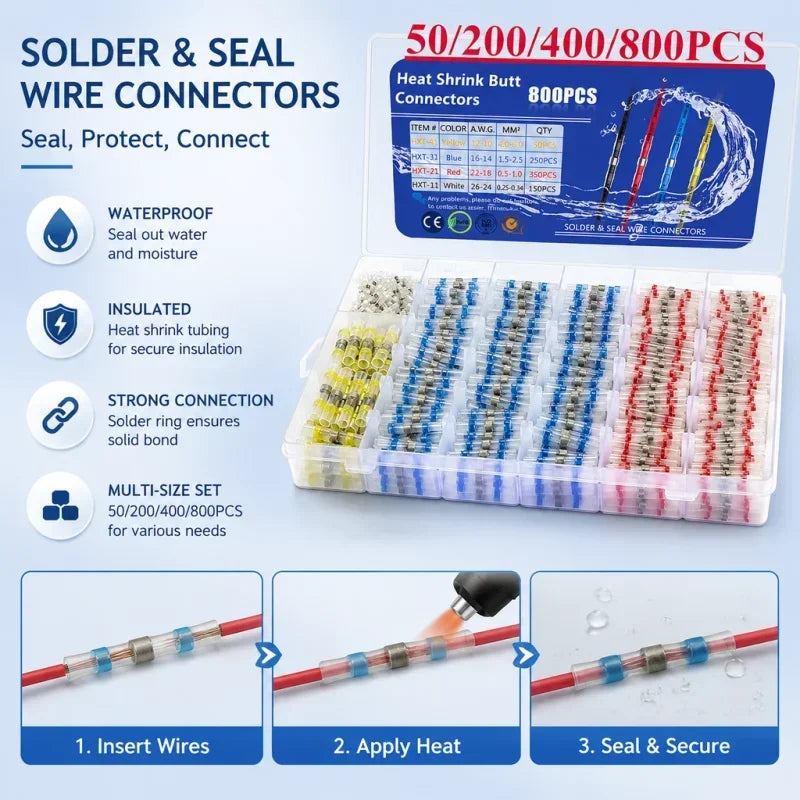 Waterproof Solder Seal Heat Shrink Butt Connectors Lug Terminals Insulated Electrical Wire Homework Equipment Heat Shrink Tube