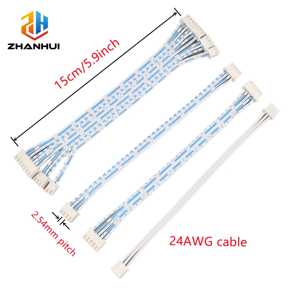 XH 2.54mm Connector Kit with 15cm Blue&White Double-End Flat Cable - 2P/3P/4P/5P/6P/7P/8P/9P/10P/12Pin JST XH Compatible