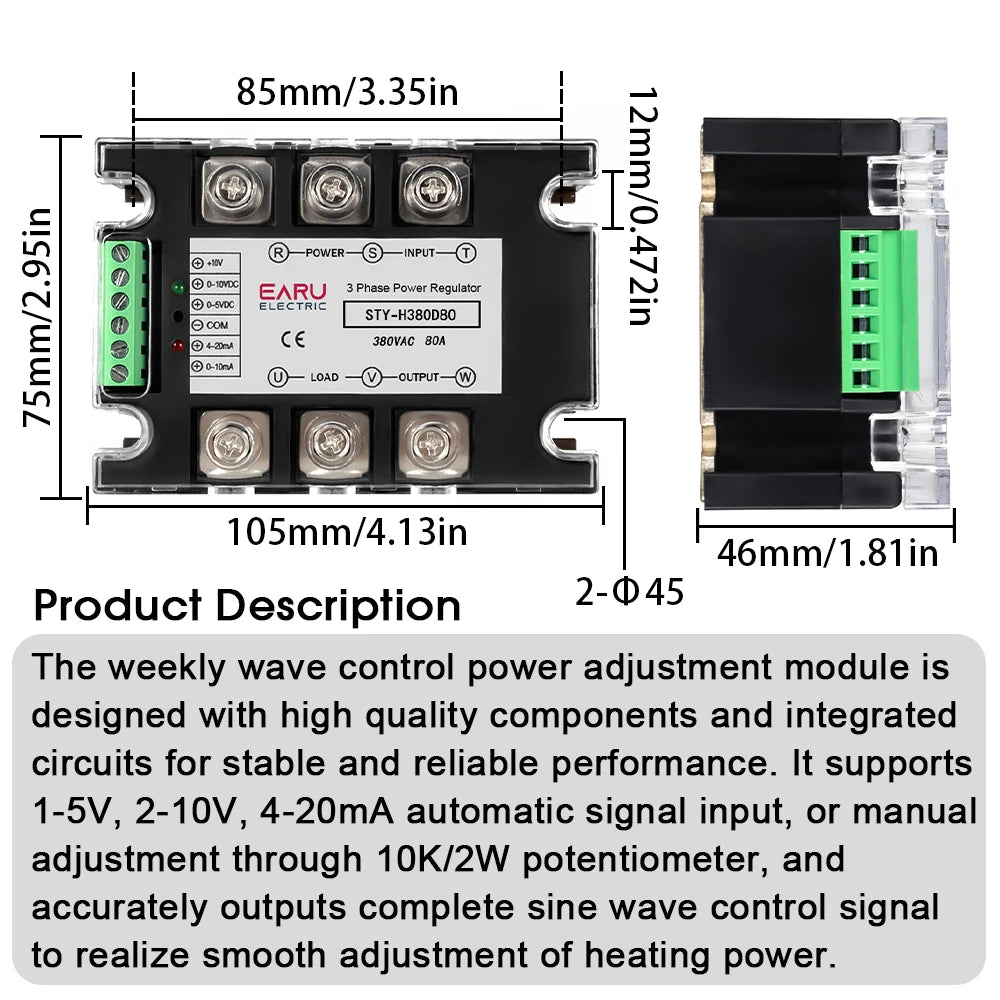 Three Phase AC Voltage Regulating Module Power Regulator Thyristor 380V Solid State Relay Dimming 25A-400A Potentiometer Control