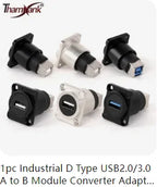 1pc Metal Round/D Type Module RJ45 CAT6&USB 2.0/3.0&Type C&HDMI-Jack Socket Through Network Panel Mounting Electronic Connector