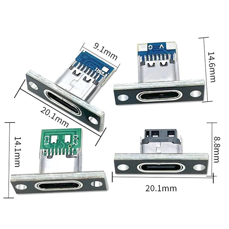 5Pcs New USB 3.1 Type C Socket With Screw Fixing Plate Type-C USB Jack 3.1 Type-C 2Pin 4Pin Female Connector Jack Charging Port