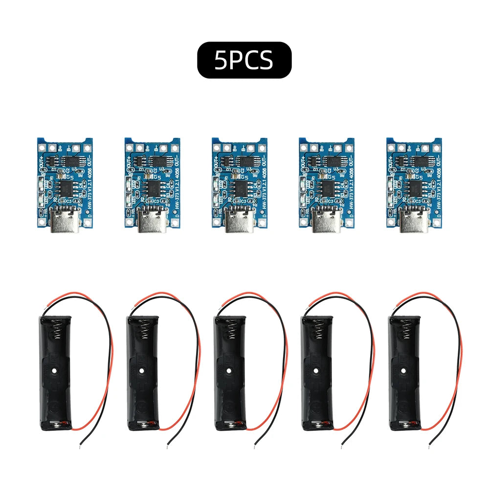 5pc Set Type-c Port 5v 1a 18650 Tp4056 Lithium Battery Charger Module Charging Board Charging Protection With Led Light