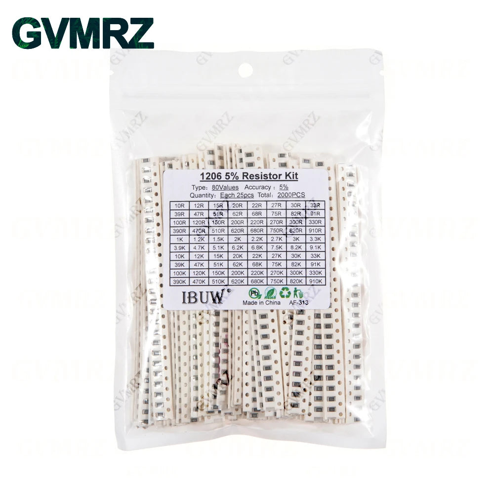 0201 0402 0603 0805 1206 1% 5% SMD Resistor Assorted Kit 1R-1M 10K 100K 1K 100R Resistance Set DIY