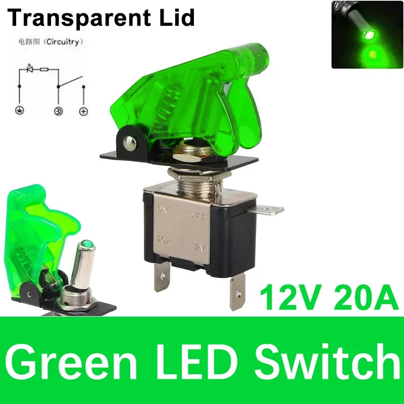 Auto Car Boat Truck 12V LED Toggle Switch Light Illuminated 3pin ON Off 20A with Safety Aircraft Flip Up Cover Guard Red Green