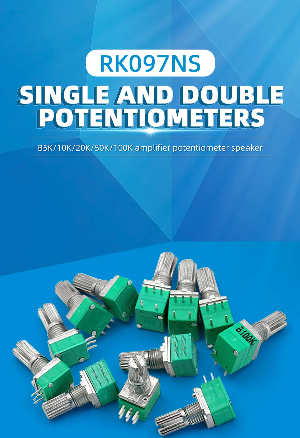5PCS RK097NS G Single Double Potentiometer B5K/10K/20K/50K/100K Power Discharge Bit Speaker Audio