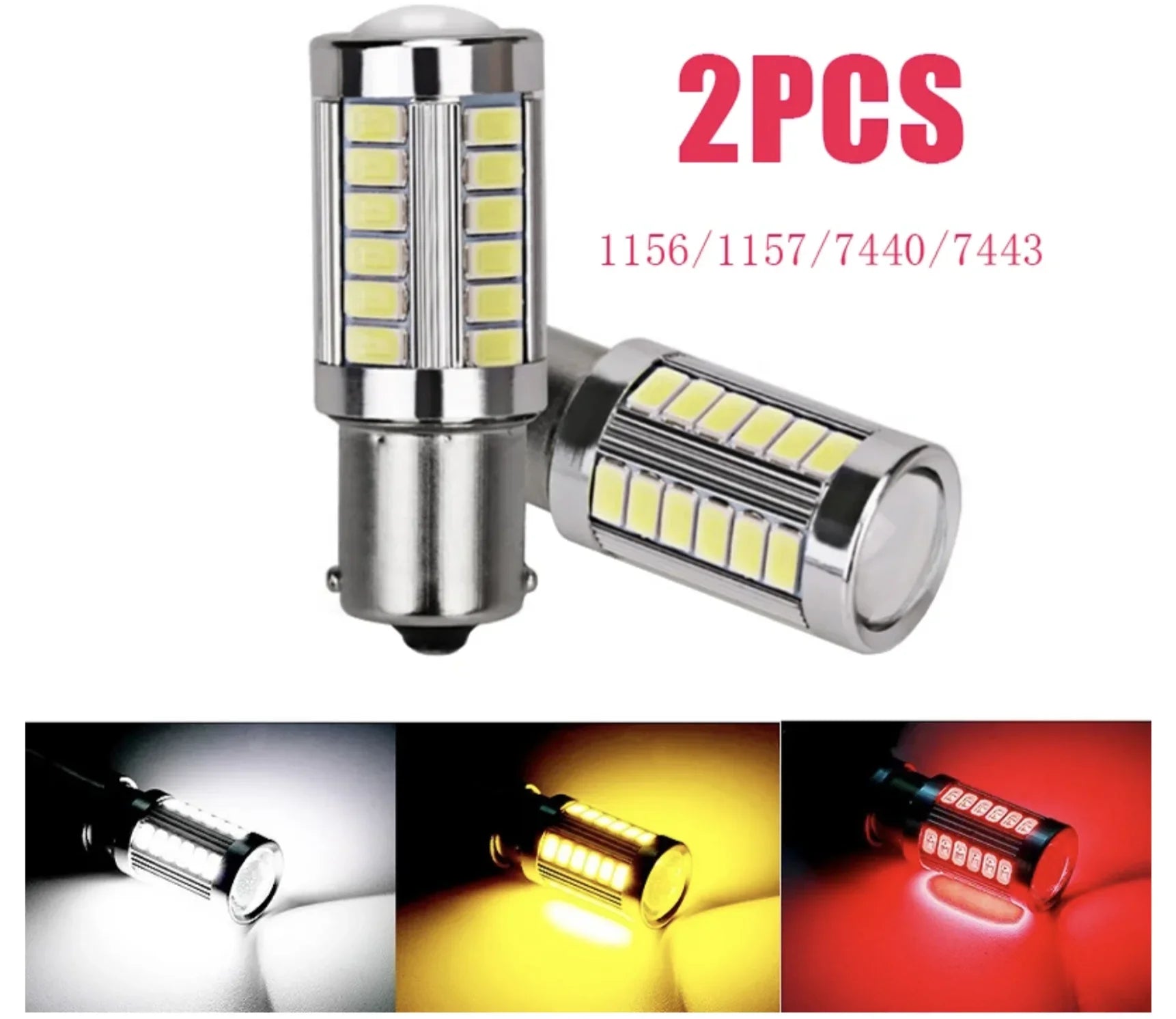 2x 1156 LED Bulbs BA15S BAY15D, 33SMD 5630/5730 P21W PY21W P21/5W 12V for Signal & Reverse Lights