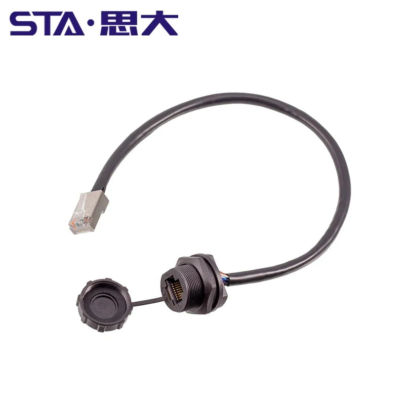 RJ45 CAT5E CAT6A Shield Waterproof RJ45 Ethernet IP67 Connector PCB Panel Mount With Pigtail Cable Outdoor Connector L = 0.3M