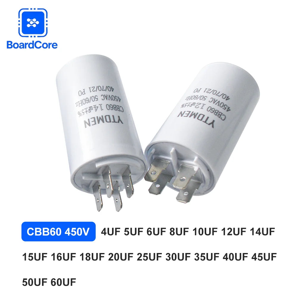 CBB60 450VAC 4~60μF ±5% 4-Pin Double Insert Motor Run Capacitor for Air Conditioner/Refrigerator/Pump，50/60Hz