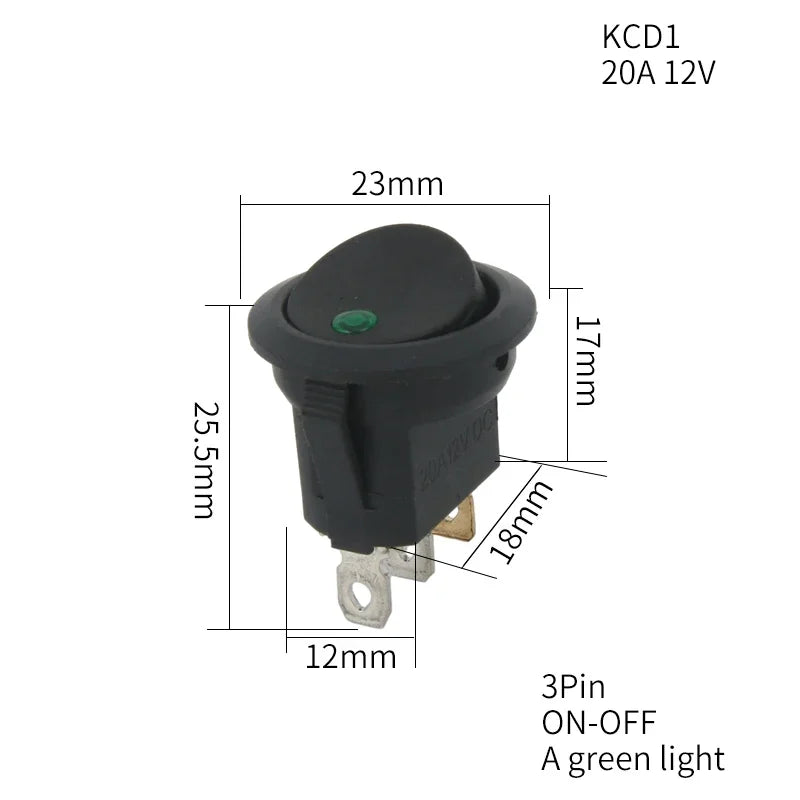 1PCS ON/OFF Round Rocker Switch LED illuminated Car 12V 24V / 6A 250V / 10A 125V 2/3/4PIN Switch 20MM
