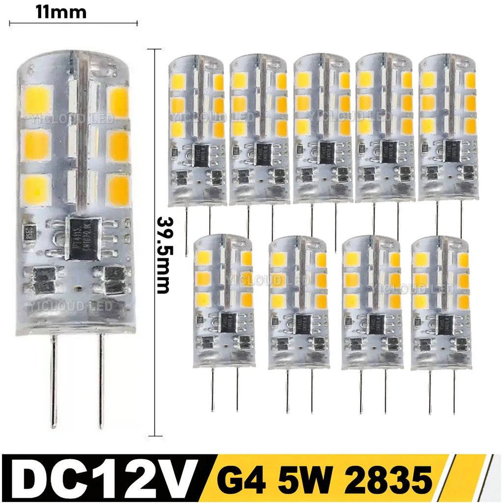 10Pcs G4 LED Bulb 12W 9W 5W 3W 2W AC DC12V SMD 2835 3014 SMD LED Light Mini Silicone Lamp Warm White White 360 Degree Angle