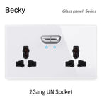 146 13a Reset Toggle Tempered Glass 2Gang UK Socket Switch Combination Panel Power Socket Office Hotel Home Villa Decoration