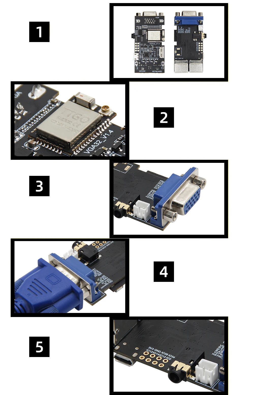 LILYGO® TTGO VGA VGA32 Module V1.4 PSRAM ESP32 PS/2 Mouse And Keyboard Controller Graphics Library Game Engine ANSI/VT Terminal