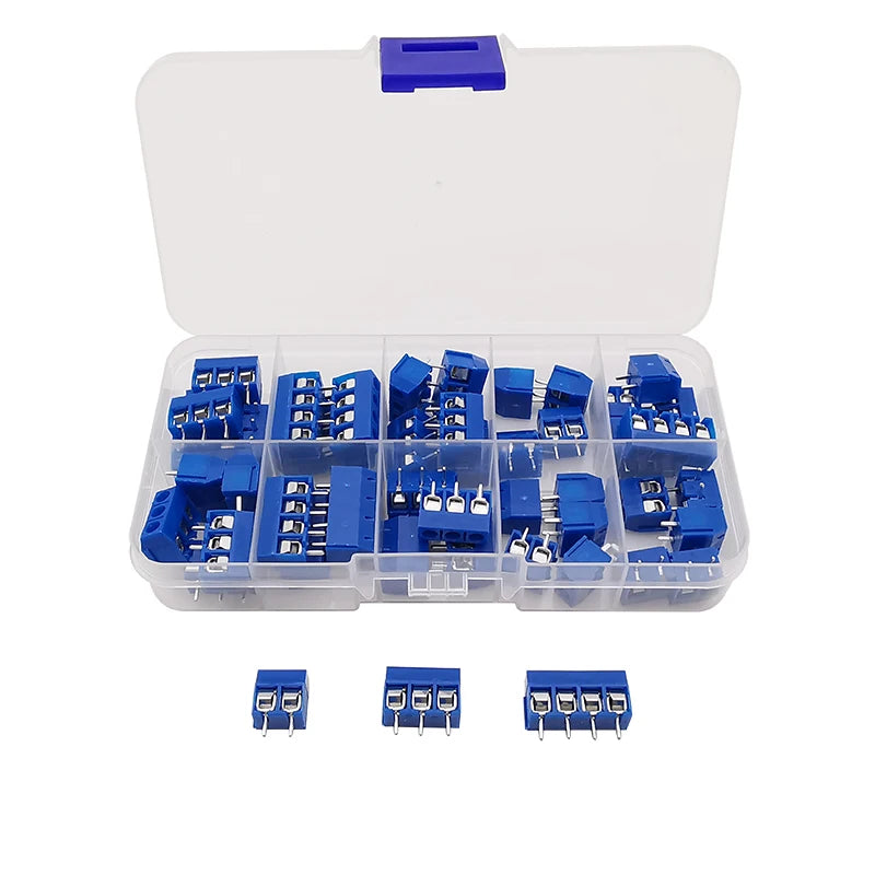 50Pcs/box KF301 2P 3P 4 Pin Pitch 5.0mm PCB Terminal Block Connector Straight Pin Screw Terminal Blocks Connector Kit Blue