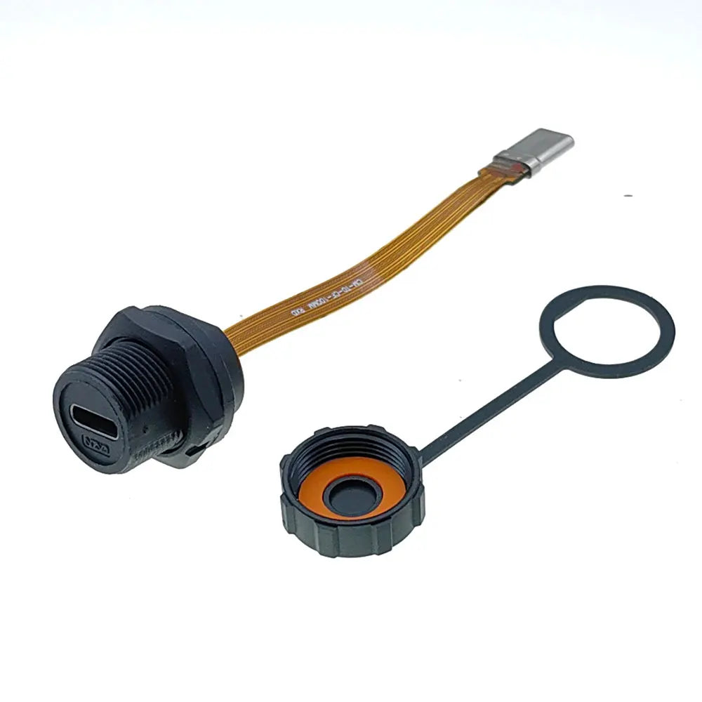 1pcs Waterproof IP67 IP68 Type C Female to Male PFC Flat Cable 3.1 Threaded type Type-C 3.1