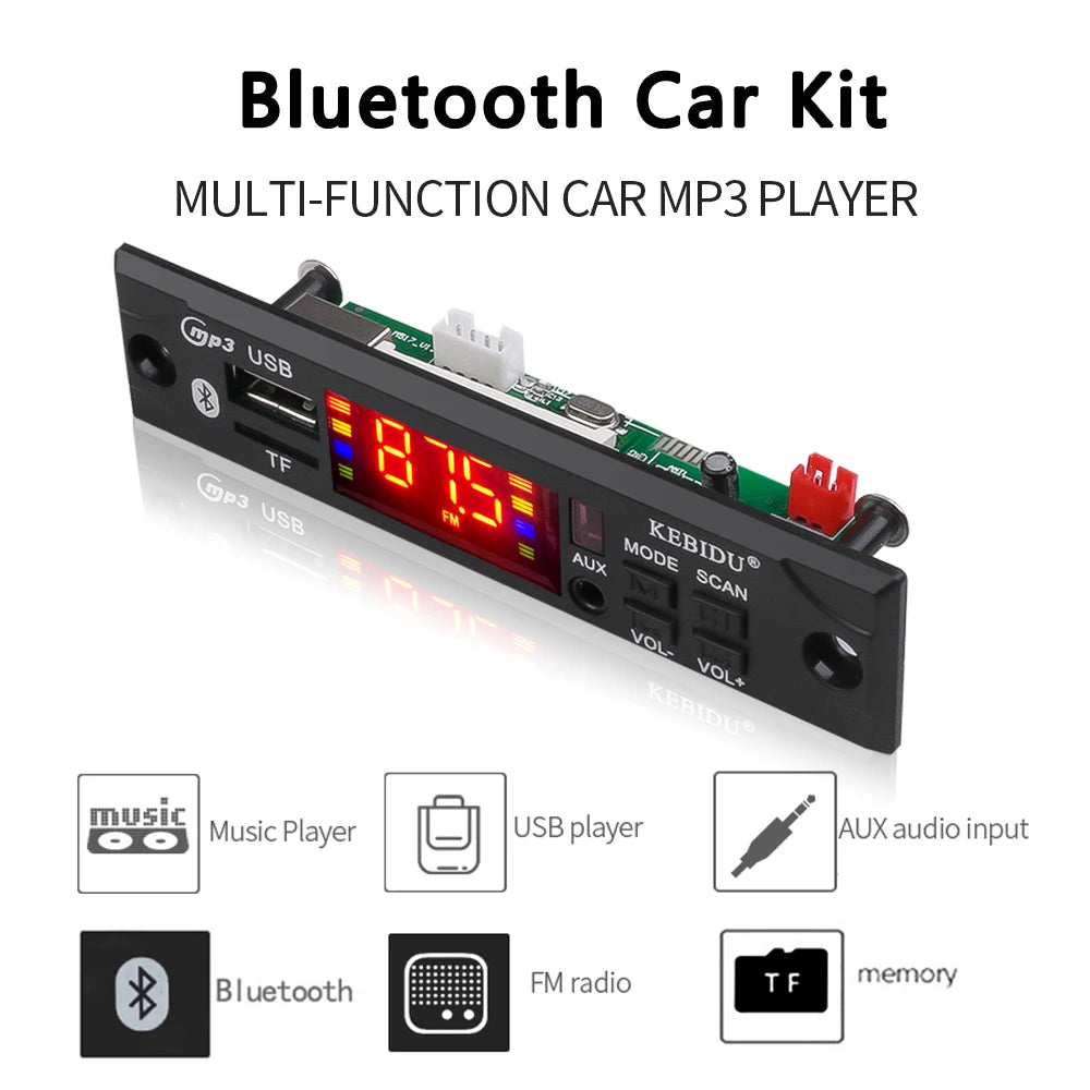 1-10PCS Bluetooth 5.3 Car Kit Wireless MP3 Decoder Board Audio 12V WMA Car Music Player Module Lossless Audio USB AUX TF Radio
