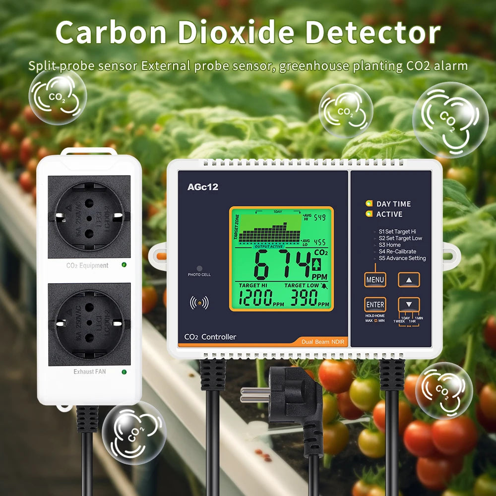 Automatic CO2 Concentration Control 0-5000ppm Carbon Dioxide Controller NDIR Sensor CO2 Detector for Greenhouse