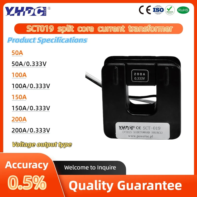 YHDC SCT019 Input 50A/100A/150A/200A Output 0.333V/33mA Accuracy 0.5%/1% Split Core Current Transformer AC Current Sensor