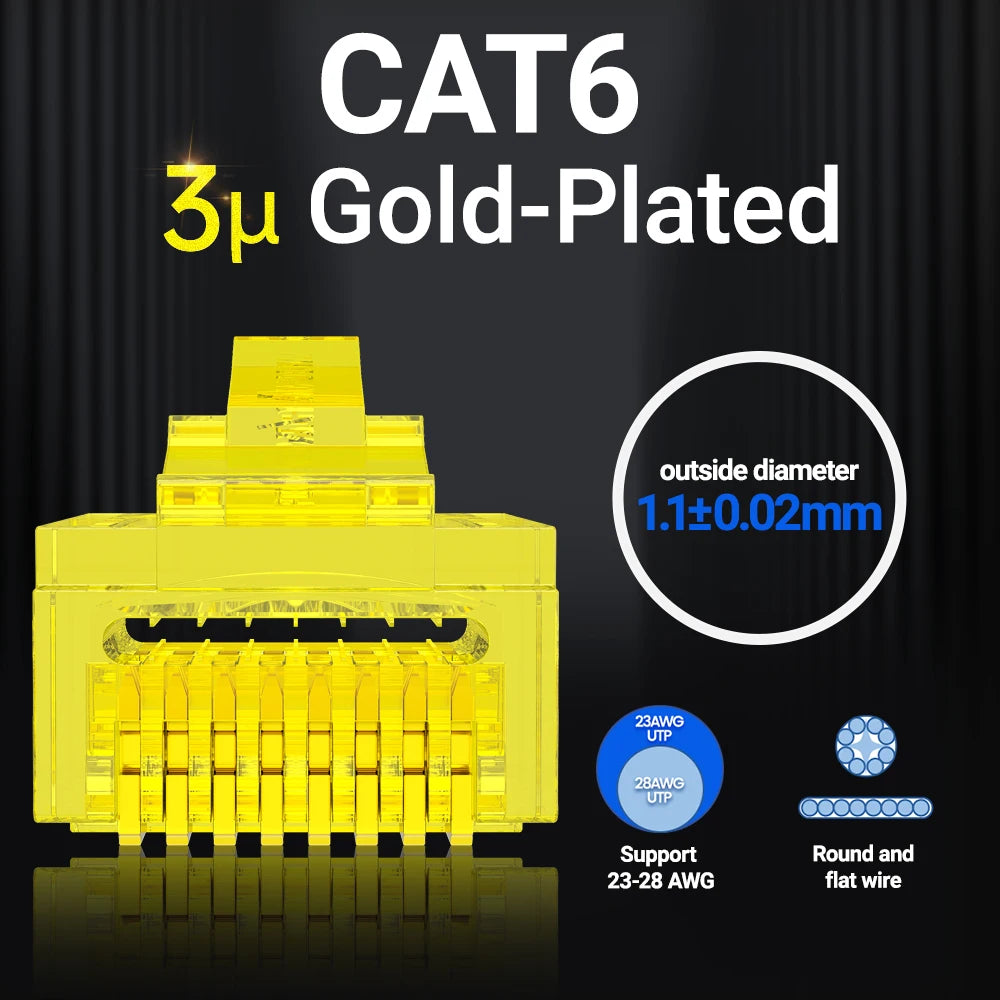 AMPCOM RJ45 Plug Cat6 Pass Through Connectors EZ to Crimp Modular Network Connector for Computer Hardware Stranded UTP Cable