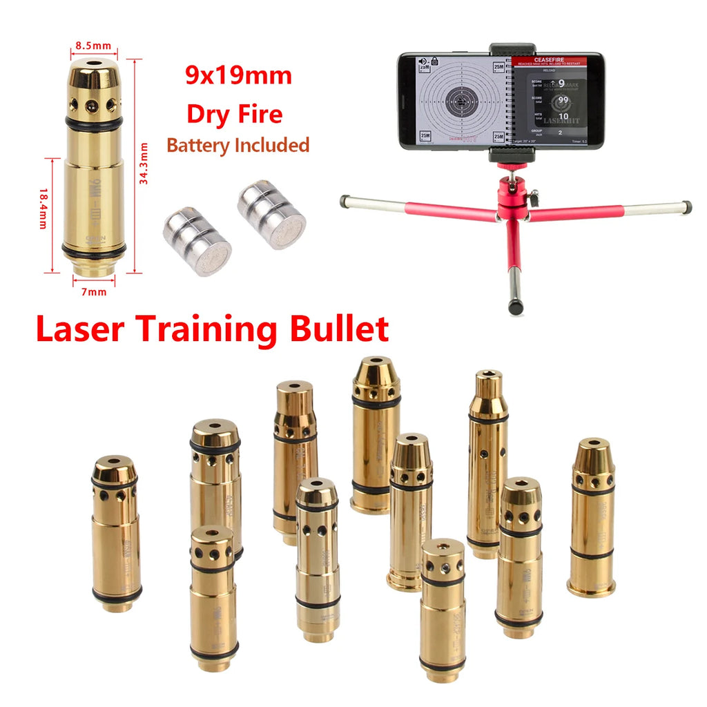 Tactical 9mm Red Dot Laser Training Bore Sight 9x19mm/380ACP/40S&W/223Rem Laser Training Bullet Dry Fire Laser Trainer Cartridge